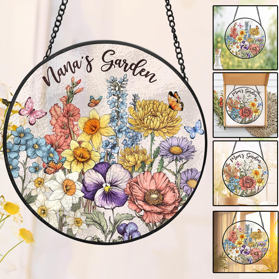 Custom Family Birth Flowers Glass Suncatcher
