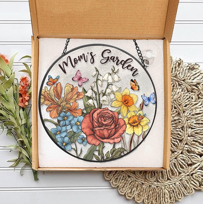 Custom Family Birth Flowers Glass Suncatcher