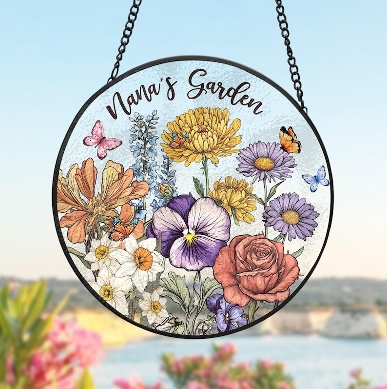 Custom Family Birth Flowers Glass Suncatcher