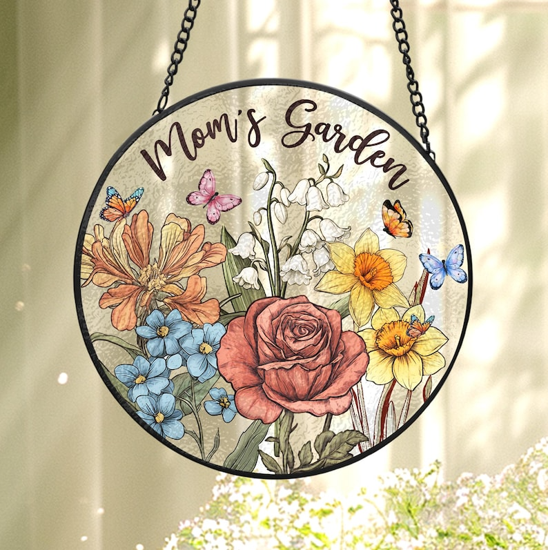 Custom Family Birth Flowers Glass Suncatcher