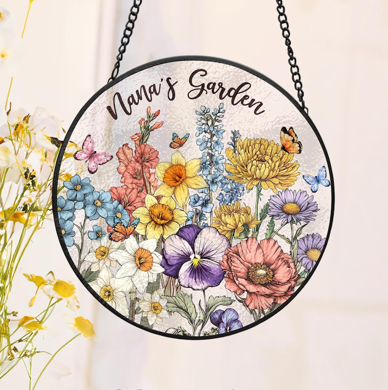 Custom Family Birth Flowers Glass Suncatcher