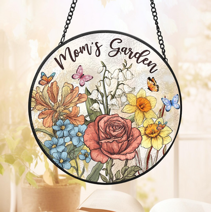 Custom Family Birth Flowers Glass Suncatcher