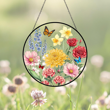 Custom Family Birth Flowers Glass Suncatcher, Custom Garden Gift, Mother's Day Gift