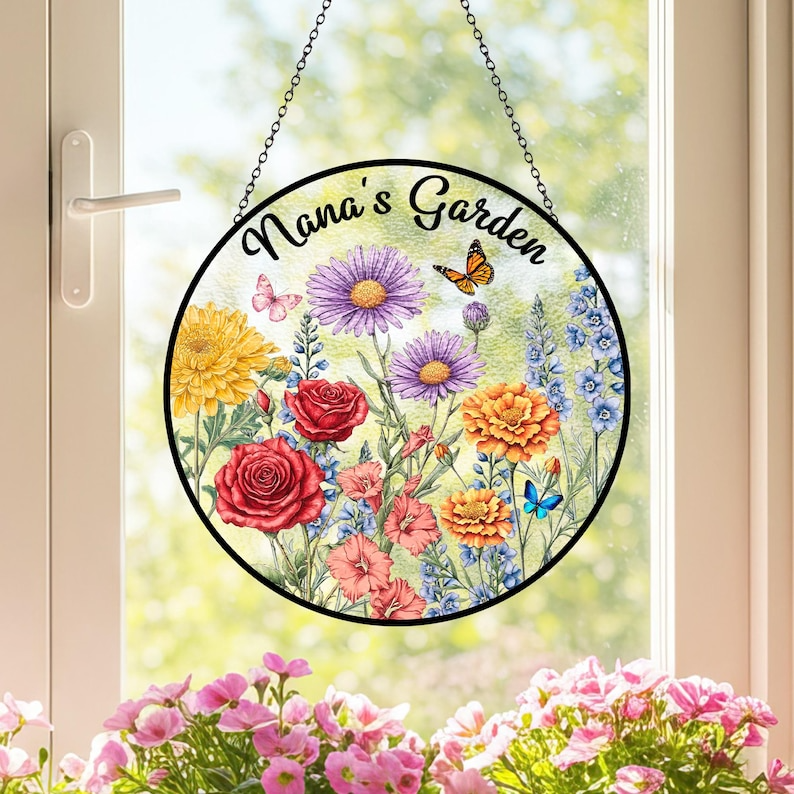 Custom Family Birth Flowers Glass Suncatcher, Custom Garden Gift, Mother's Day Gift