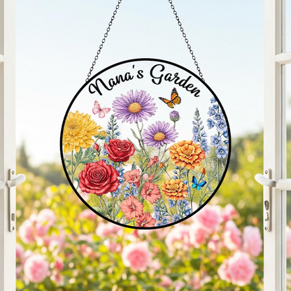 Custom Family Birth Flowers Glass Suncatcher, Custom Garden Gift, Mother's Day Gift