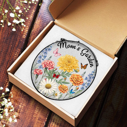 Custom Family Birth Flowers Glass Suncatcher, Custom Garden Gift, Mother's Day Gift