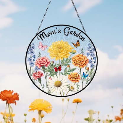 Custom Family Birth Flowers Glass Suncatcher, Custom Garden Gift, Mother's Day Gift