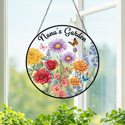 Custom Family Birth Flowers Glass Suncatcher, Custom Garden Gift, Mother's Day Gift