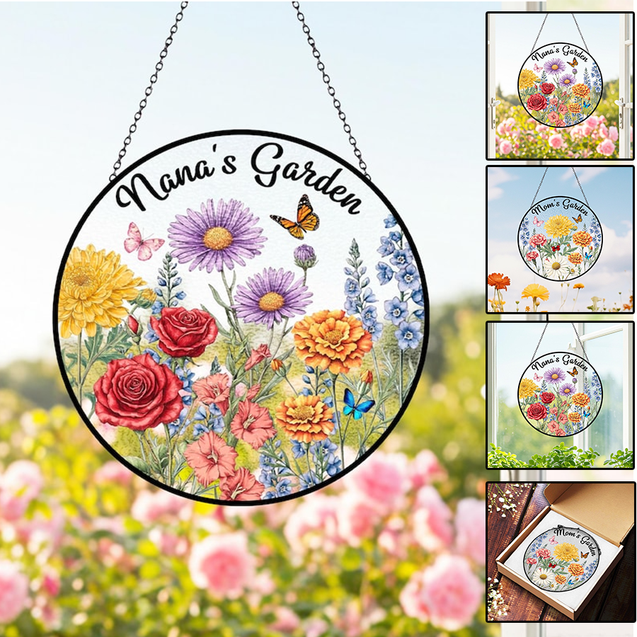 Custom Family Birth Flowers Glass Suncatcher, Custom Garden Gift, Mother's Day Gift