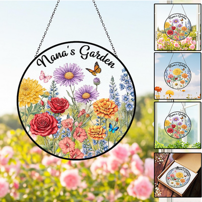 Custom Family Birth Flowers Glass Suncatcher, Custom Garden Gift, Mother's Day Gift