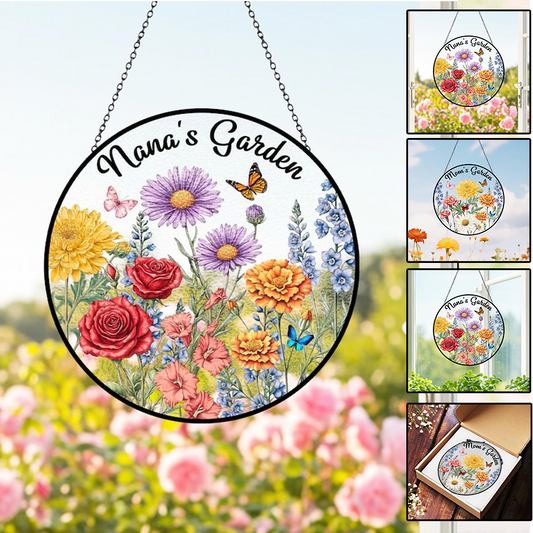 Custom Family Birth Flowers Glass Suncatcher, Custom Garden Gift, Mother's Day Gift
