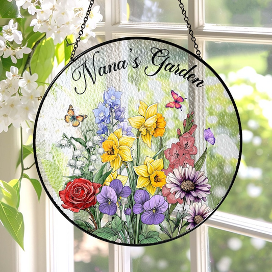 Custom Family Birth Flowers Glass Suncatcher, Custom Mom's Garden Gift
