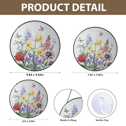 Custom Family Birth Flowers Glass Suncatcher, Custom Mom's Garden Gift