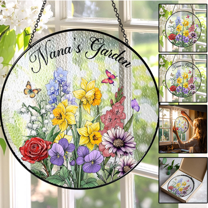 Custom Family Birth Flowers Glass Suncatcher, Custom Mom's Garden Gift