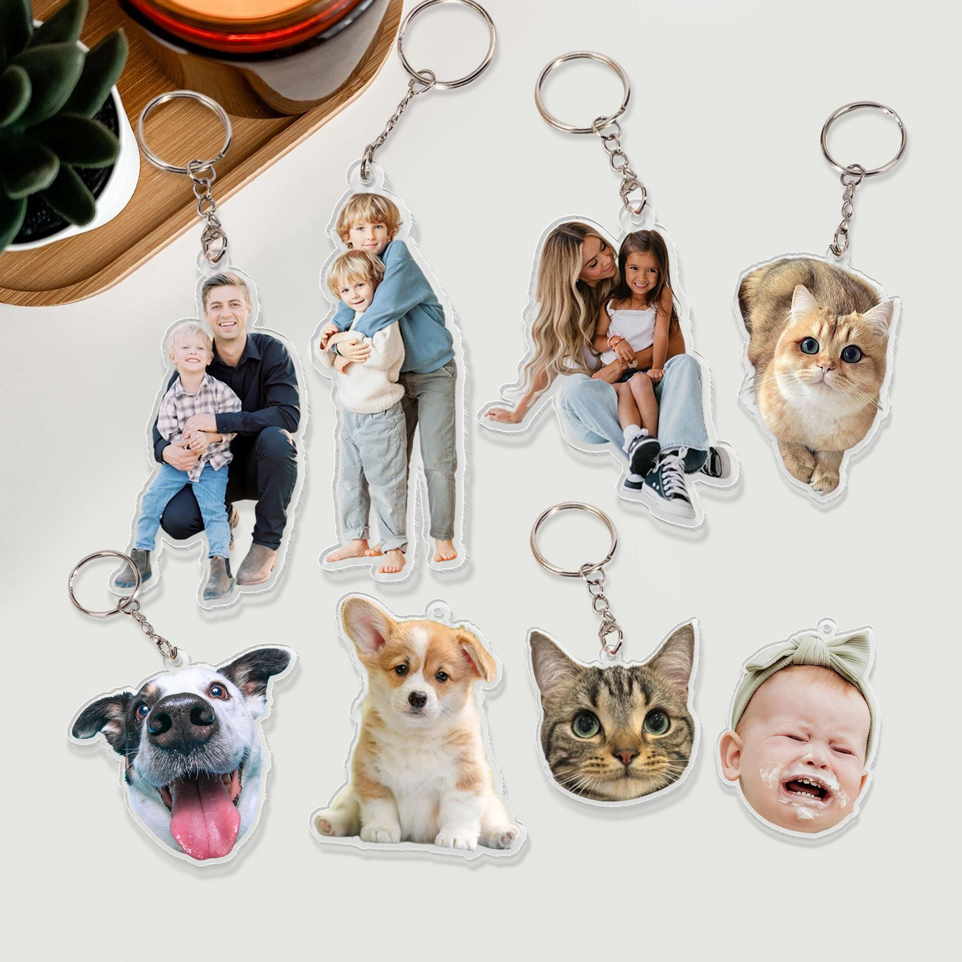 Custom Family Photo Portrait Memories Keychain, Acrylic Personalized Keepsake Gift for Parents Kids Grandparents Loved Ones