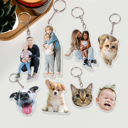 Custom Family Photo Portrait Memories Keychain, Acrylic Personalized Keepsake Gift for Parents Kids Grandparents Loved Ones