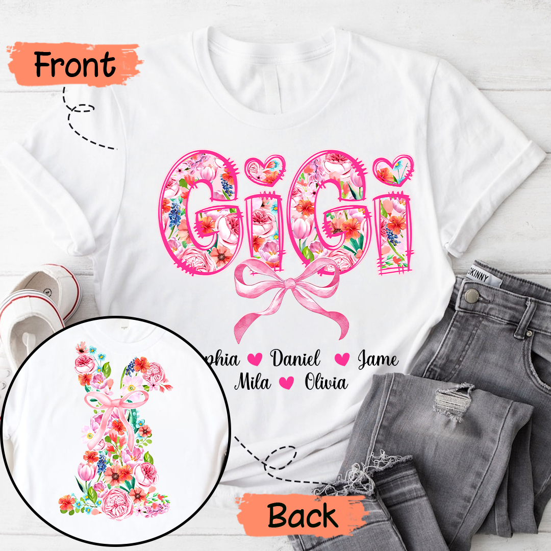 Custom Gigi Floral - Gigi and Grandkids' Names T-Shirt