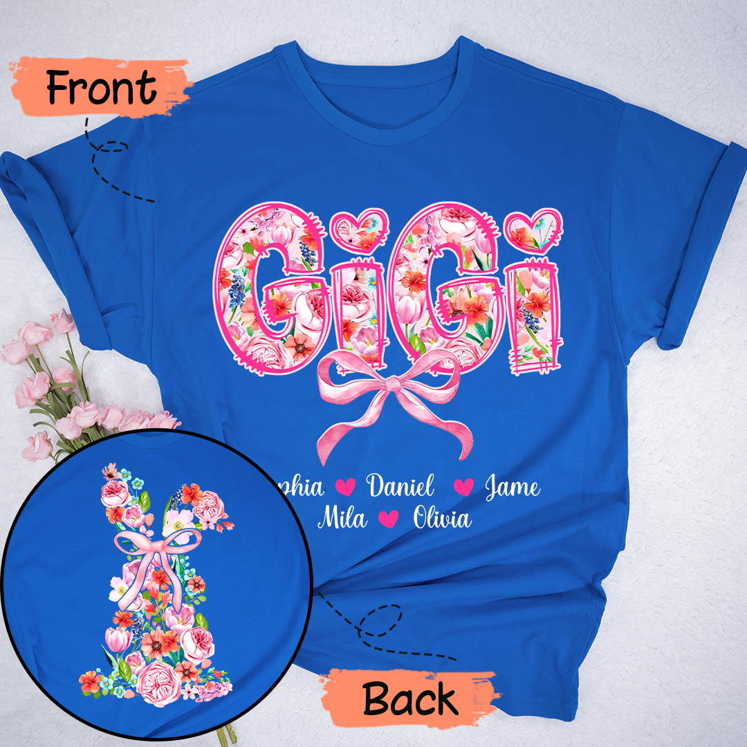 Custom Gigi Floral - Gigi and Grandkids' Names T-Shirt