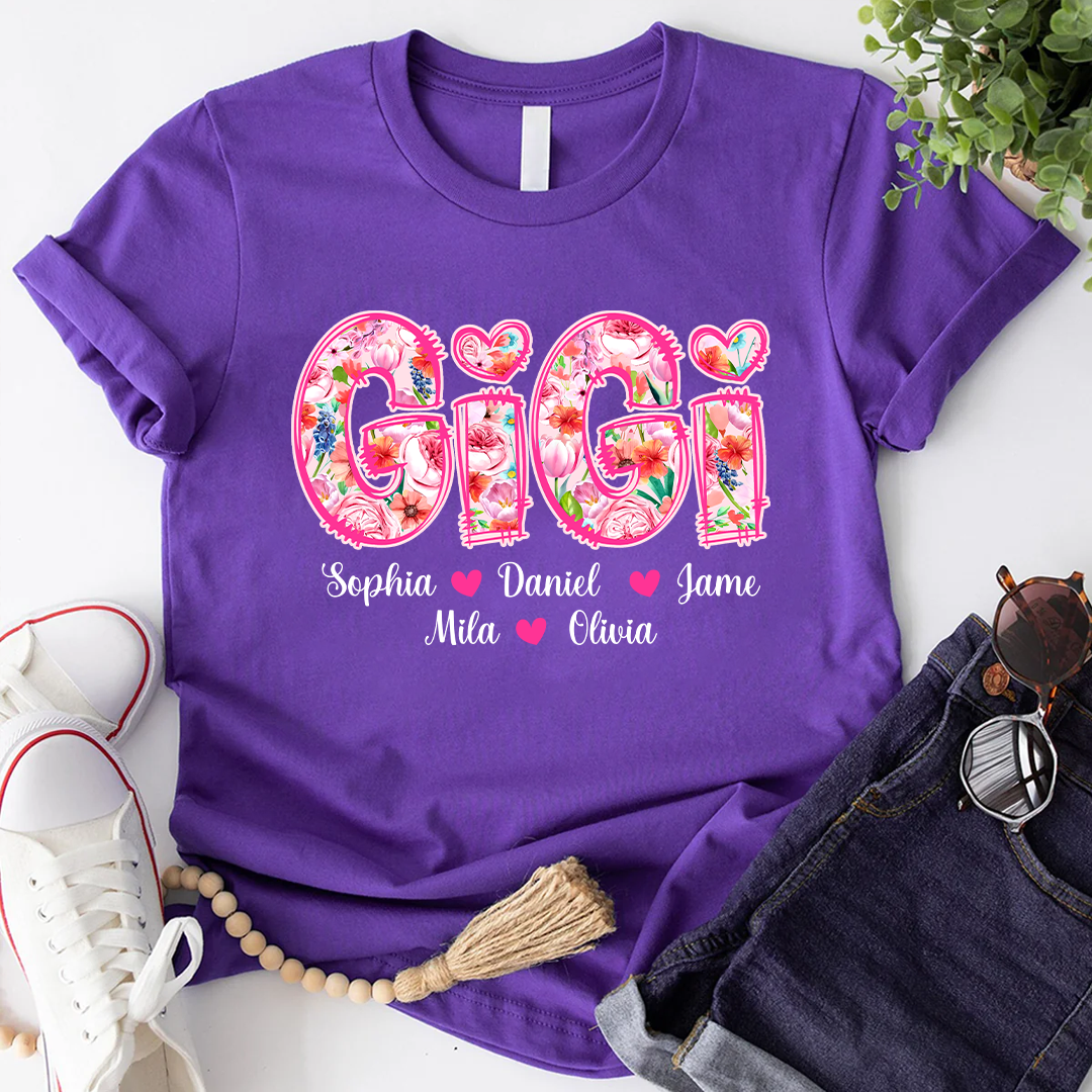 Flower Gigi and Grandkids Persanalized Grandma Shirt, Mother's Day Gift