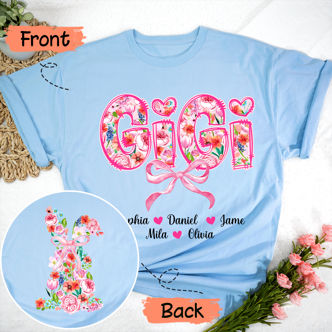Custom Gigi Floral - Gigi and Grandkids' Names T-Shirt