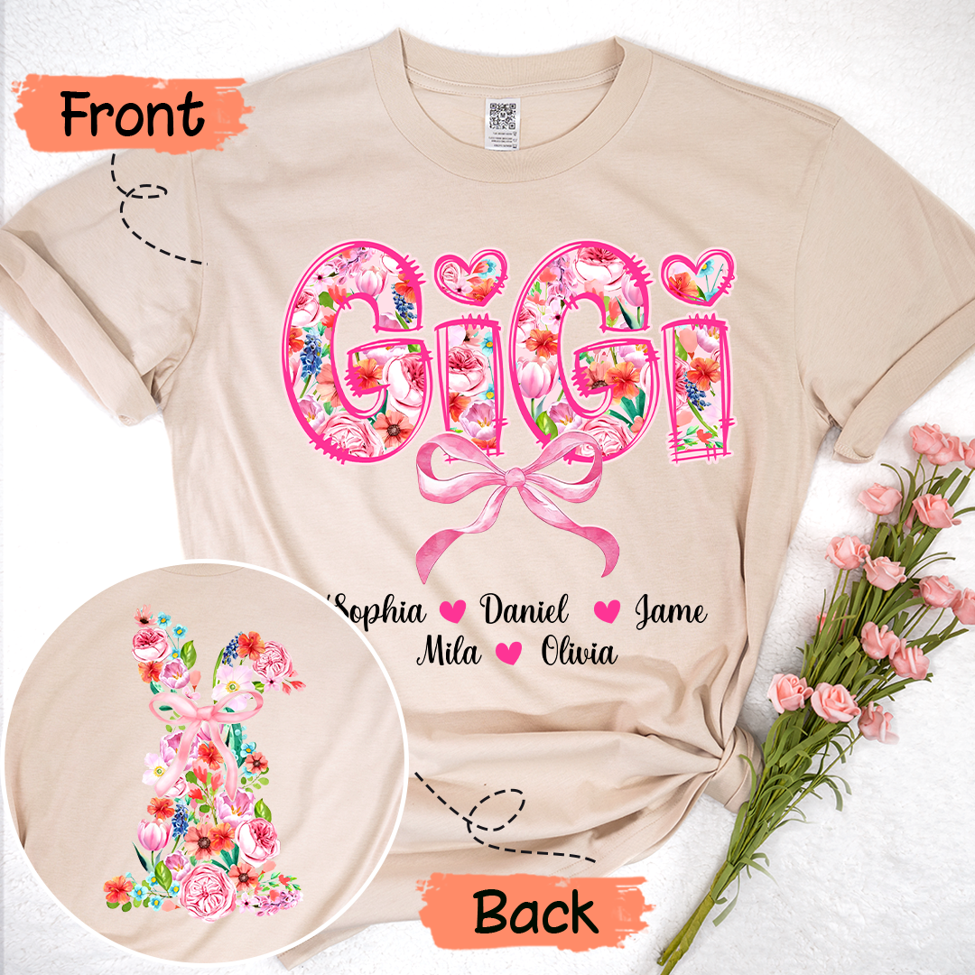 Custom Gigi Floral - Gigi and Grandkids' Names T-Shirt