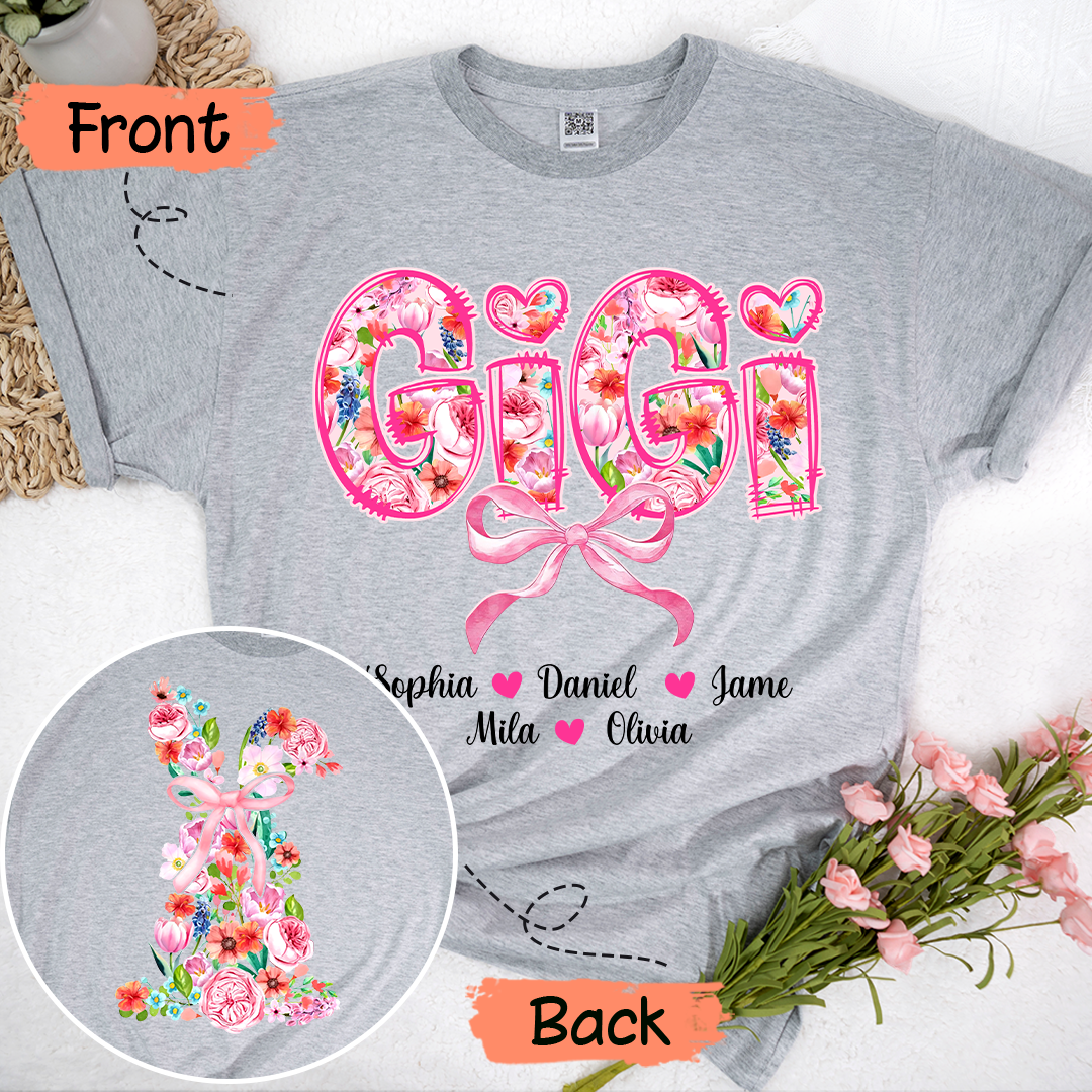 Custom Gigi Floral - Gigi and Grandkids' Names T-Shirt