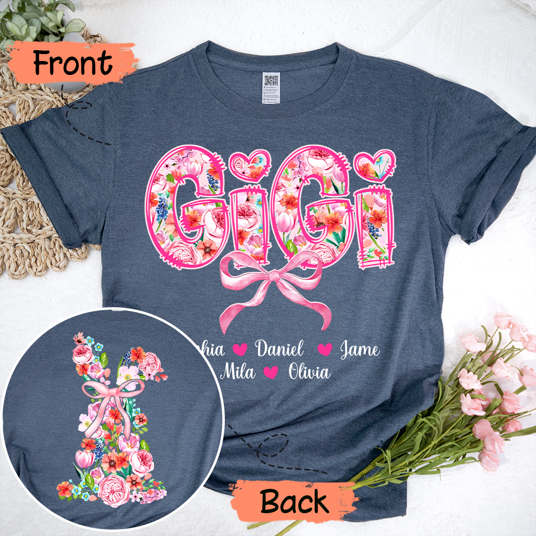 Custom Gigi Floral - Gigi and Grandkids' Names T-Shirt