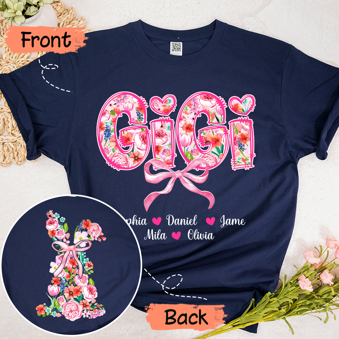 Custom Gigi Floral - Gigi and Grandkids' Names T-Shirt