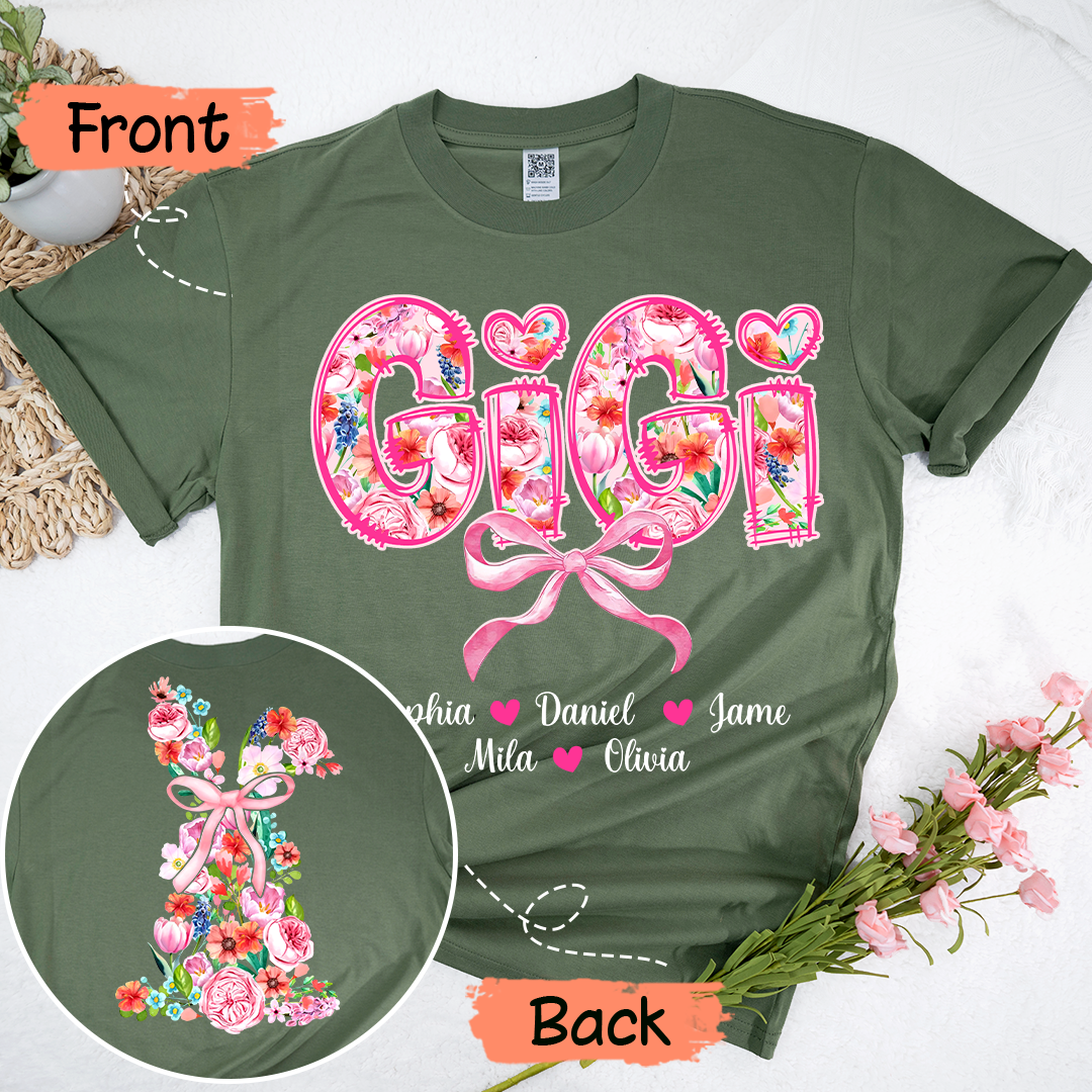 Custom Gigi Floral - Gigi and Grandkids' Names T-Shirt