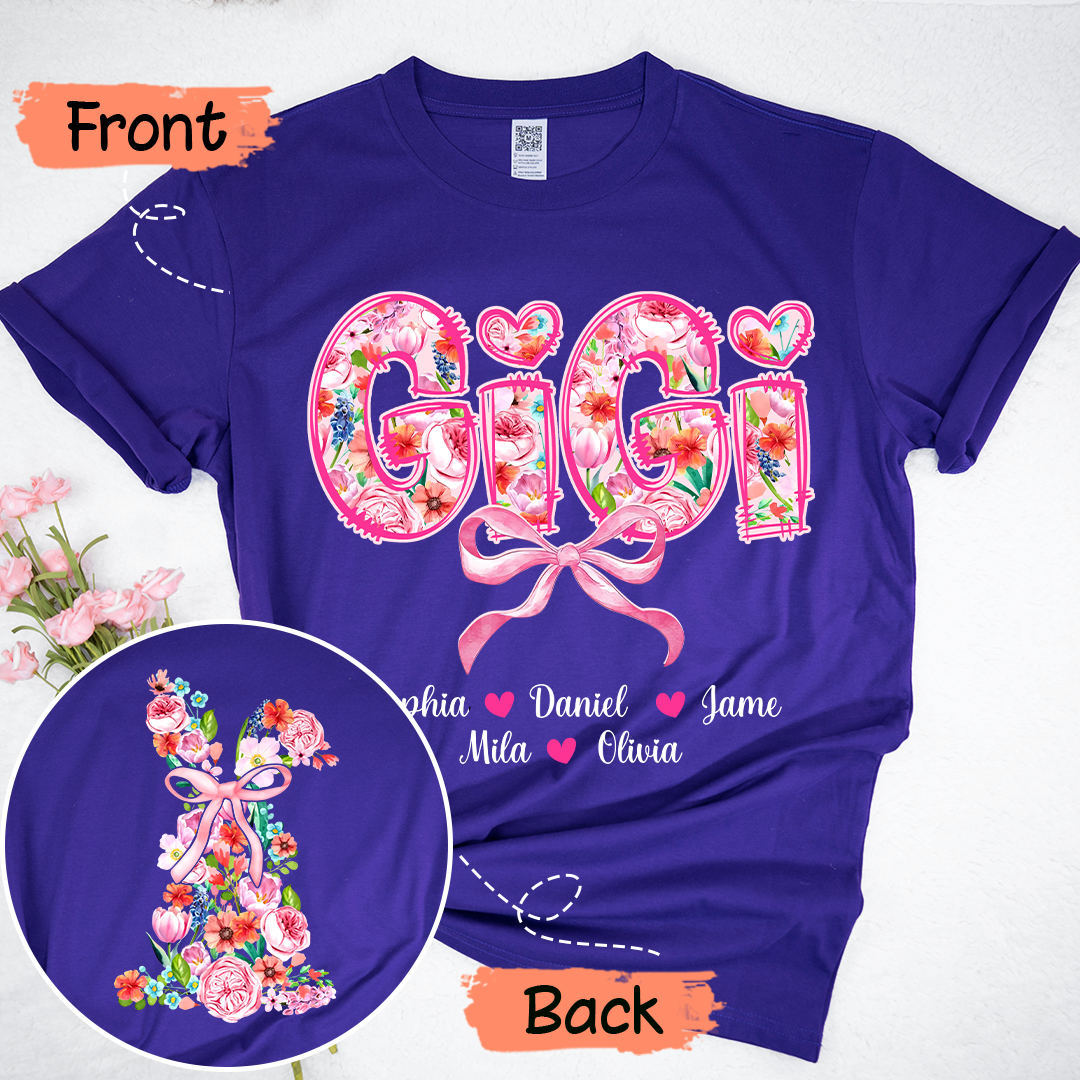Custom Gigi Floral - Gigi and Grandkids' Names T-Shirt