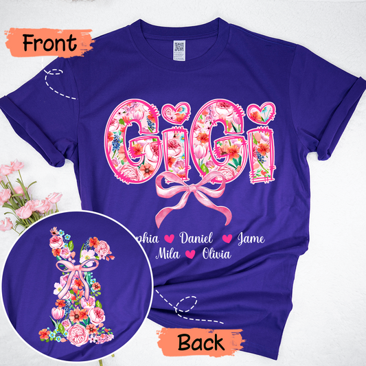 Custom Gigi Floral - Gigi and Grandkids' Names T-Shirt