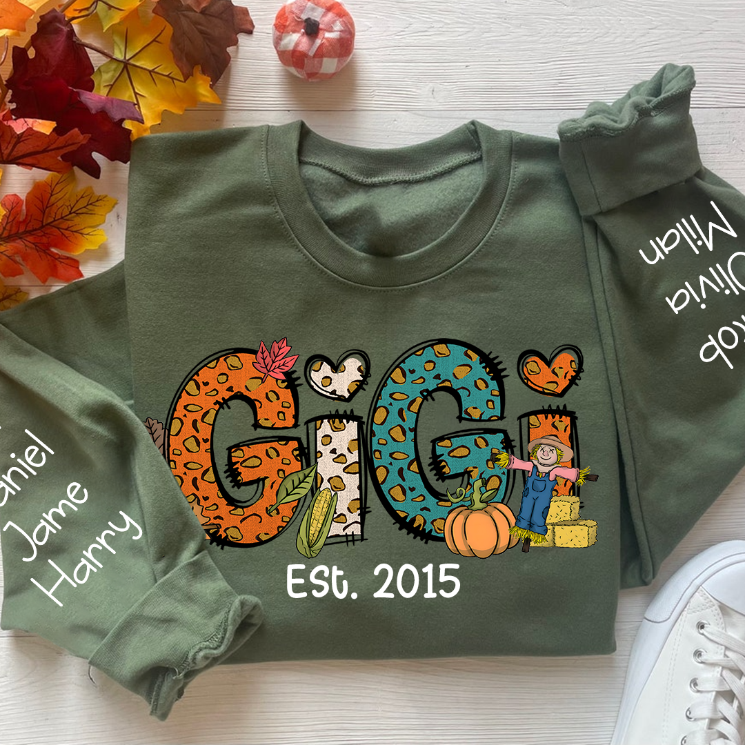 Fall Doodle Gigi and Kids Custom Name CTH01