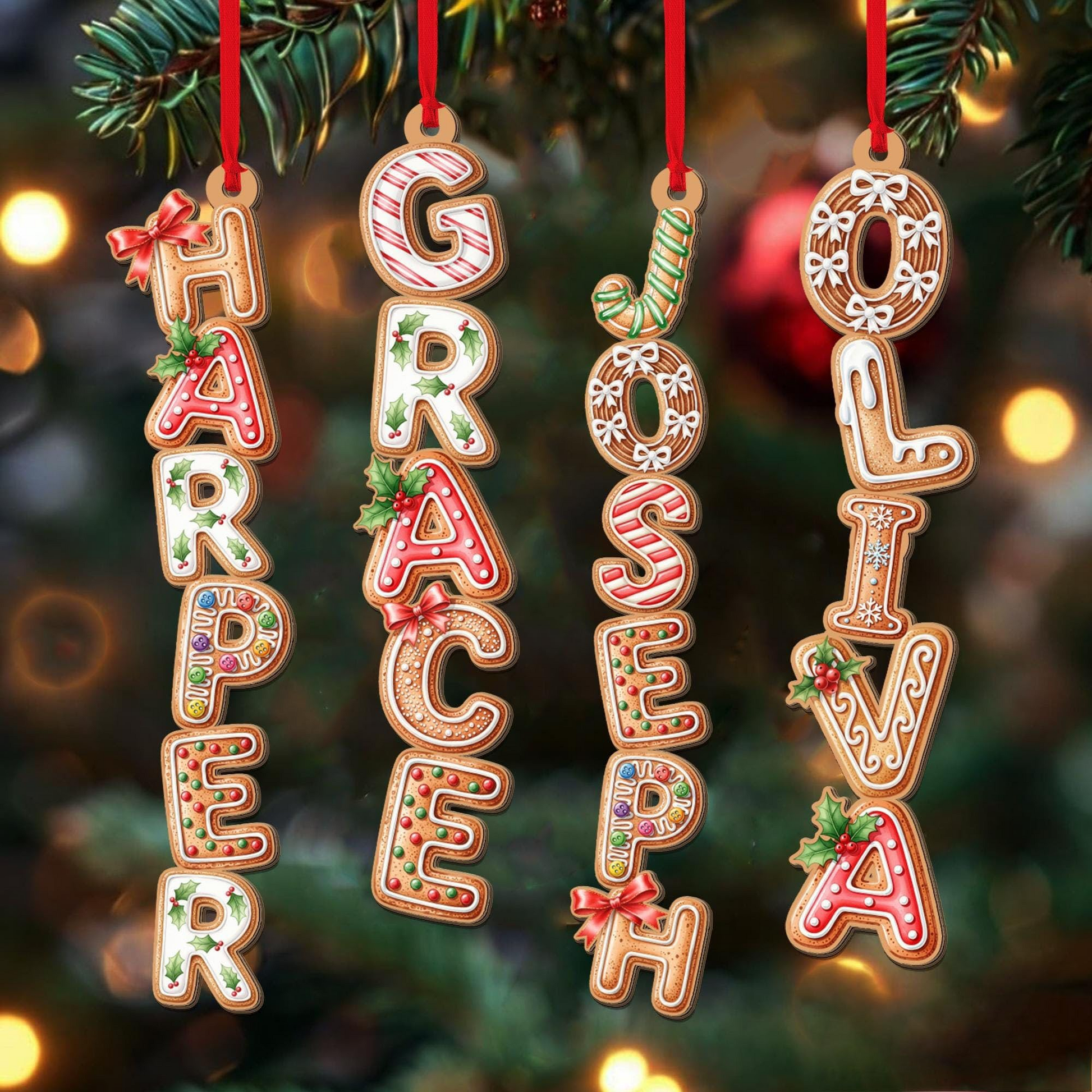 Custom Gingerbread Letter Christmas Ornament – Personalized Family Name, Initial Alphabet Monogram & Tree Decoration for 2025 Holidays