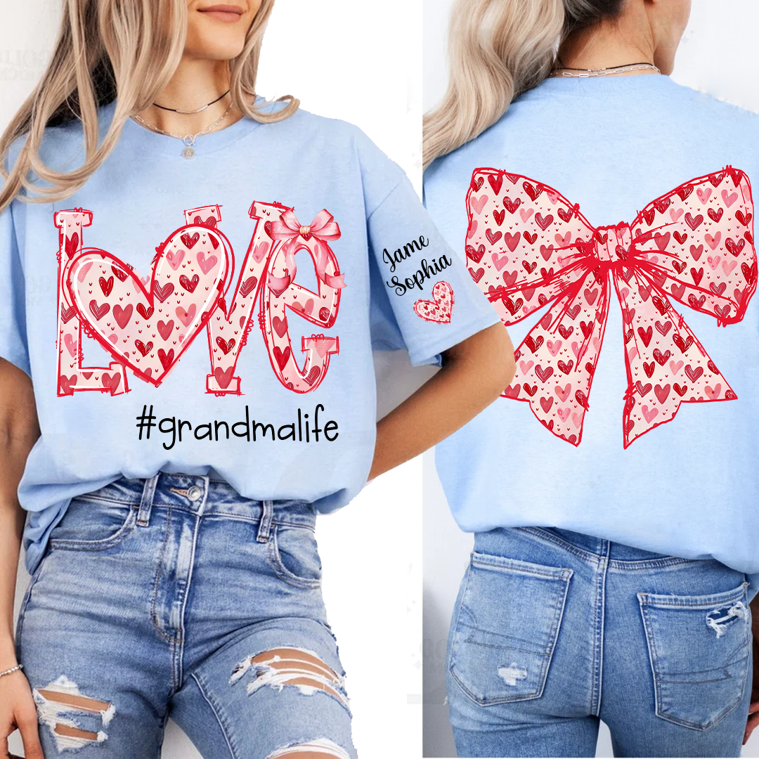 Custom Love Grandma Sweatshirt with Red Heart Bow Design - Personalized with Grandkids' Names - Unique Gift for Grandma