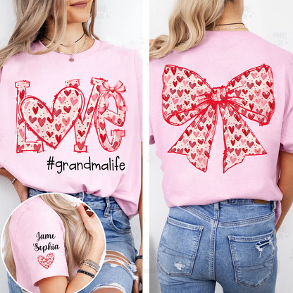 Custom Love Grandma Sweatshirt with Red Heart Bow Design - Personalized with Grandkids' Names - Unique Gift for Grandma