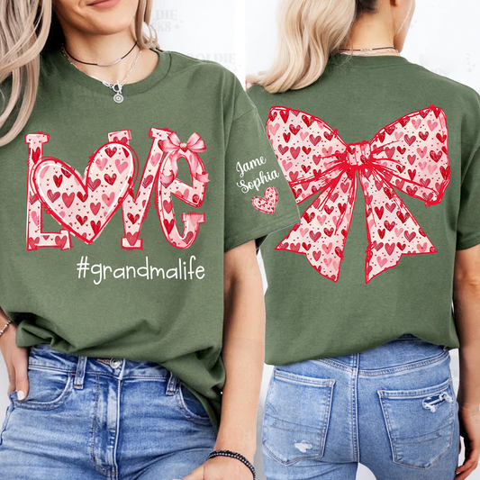 Custom Love Grandma Sweatshirt with Red Heart Bow Design - Personalized with Grandkids' Names - Unique Gift for Grandma