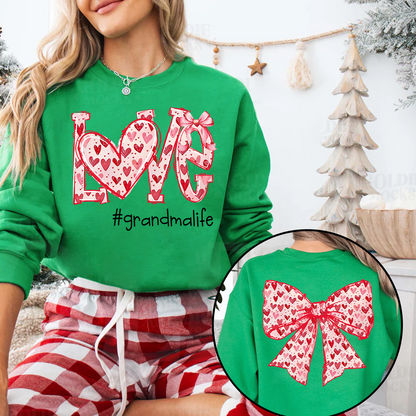 Custom Love Grandma Sweatshirt with Red Heart Bow Design - Personalized with Grandkids' Names - Unique Gift for Grandma