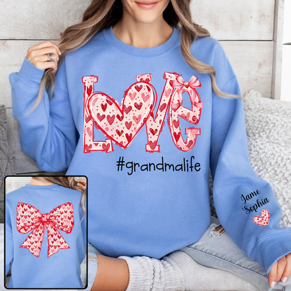 Custom Love Grandma Sweatshirt with Red Heart Bow Design - Personalized with Grandkids' Names - Unique Gift for Grandma