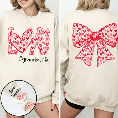 Custom Love Grandma Sweatshirt with Red Heart Bow Design - Personalized with Grandkids' Names - Unique Gift for Grandma