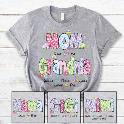 Custom Mom Grandma and Grandkids Daisy Flower Spring T-Shirt