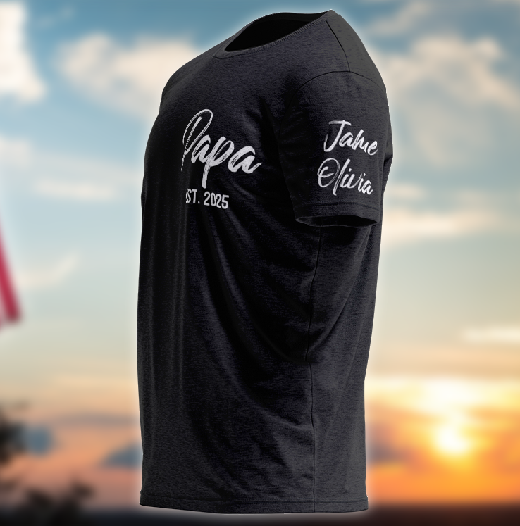 Personalized Papa Shirt with Grandkids Names Arm Custom Papa Est Date Papa Fathers Day Gifts