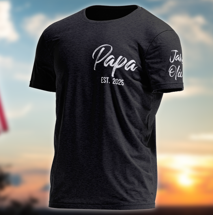 Personalized Papa Shirt with Grandkids Names Arm Custom Papa Est Date Papa Fathers Day Gifts