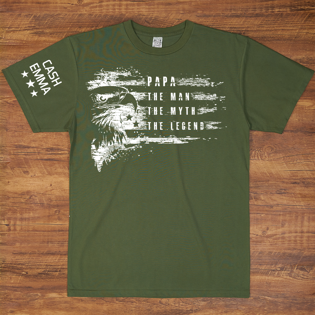 Custom Papa The Man The Myth The Legend Patriotic Eagle and Grandkids, America 250th, America Flag Independence Day Gift T-shirt