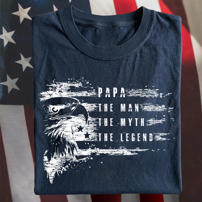 Custom Papa The Man The Myth The Legend Patriotic Eagle and Grandkids, America 250th, America Flag Independence Day Gift T-shirt