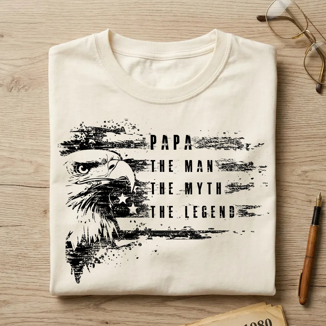Custom Papa The Man The Myth The Legend Patriotic Eagle and Grandkids, America 250th, America Flag Independence Day Gift T-shirt