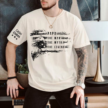 Custom Papa The Man The Myth The Legend Patriotic Eagle and Grandkids, America 250th, America Flag Independence Day Gift T-shirt
