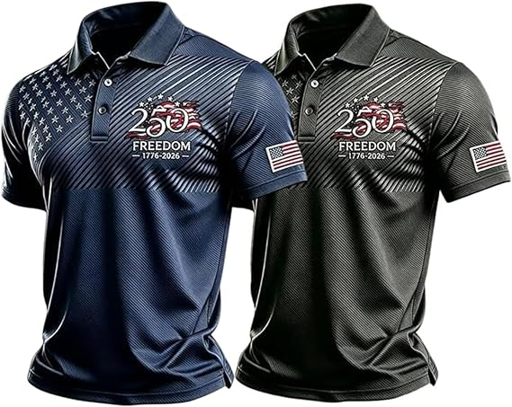 Custom Patriotic American Flag Polo Shirt for Men - American 250th Anniversary 1776 2026 Polo, 4th of July Gifts
