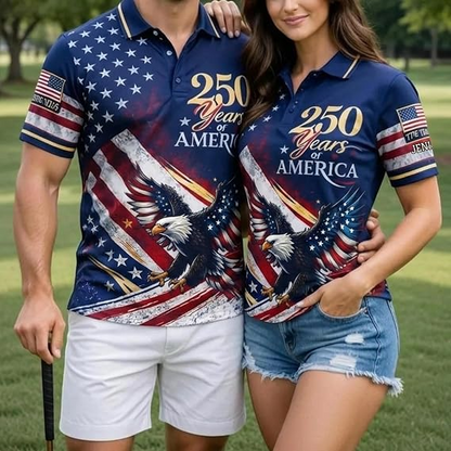 Custom Patriotic American Flag Polo Shirt for Men - American 250th Anniversary 1776 2026 Polo, 4th of July Gifts