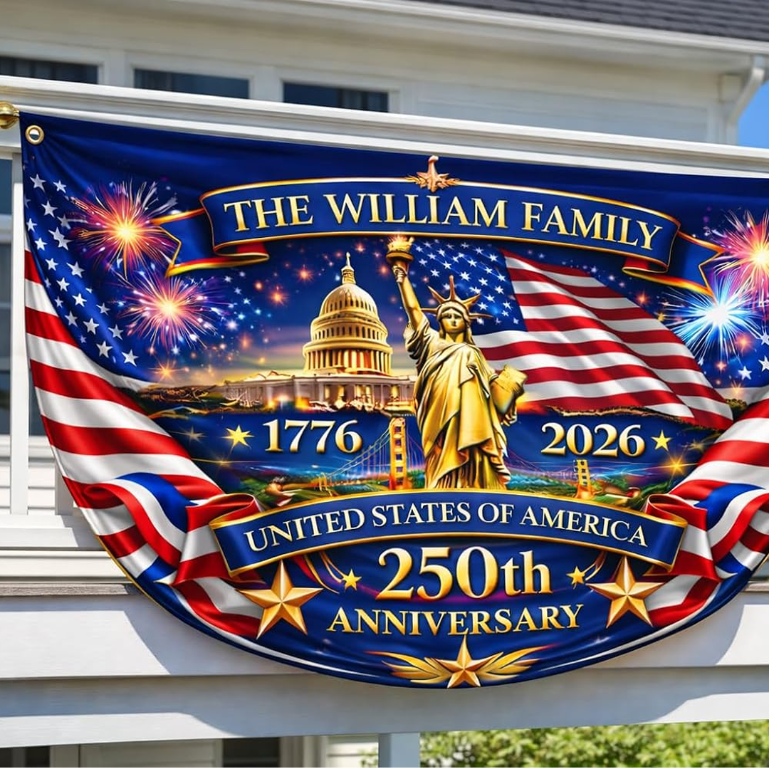 Custom Patriotic Semiquincentennial Porch Bunting Flag Decor, Fourth of July Banner