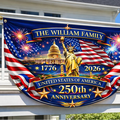 Custom Patriotic Semiquincentennial Porch Bunting Flag Decor, Fourth of July Banner
